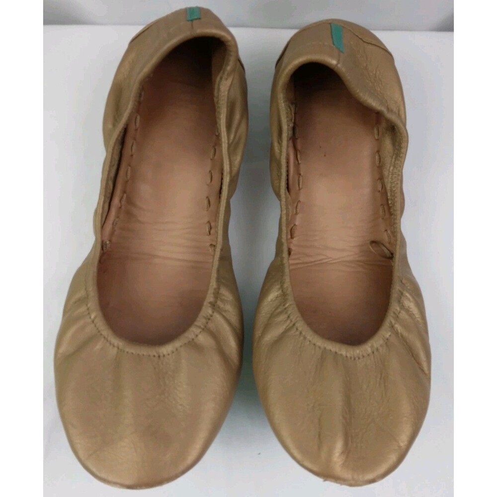 Tieks By Gavrieli Metallic Gold Ballet Flats Leather Teal Accents Women's Size 9 - Picture 1 of 12